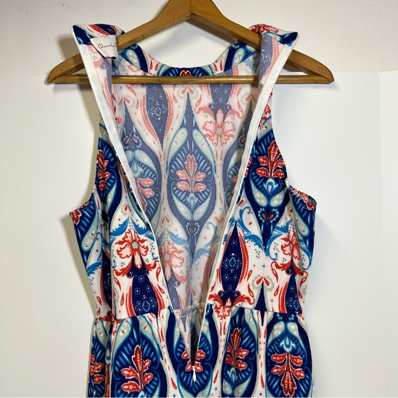 Charles Henry Blue Coral White Print Sleeveless A Line Dress - Picture 4 of 14